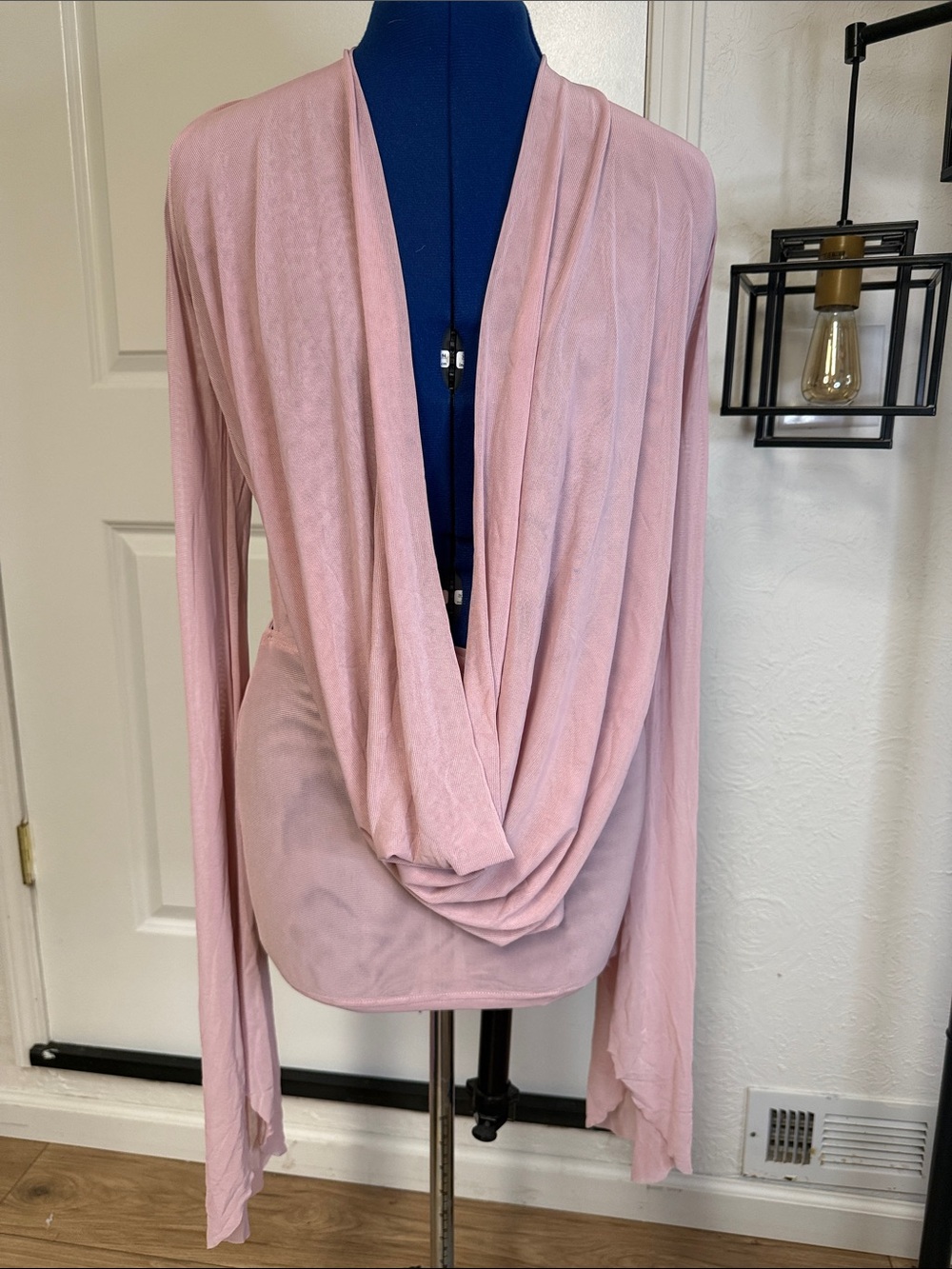 Amazon Draped Open-Front Long Sleeve Mini Dress — Light Pink